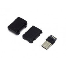 01-08-073. Штекер miсro USB под кабель, корпус пластик, черный
