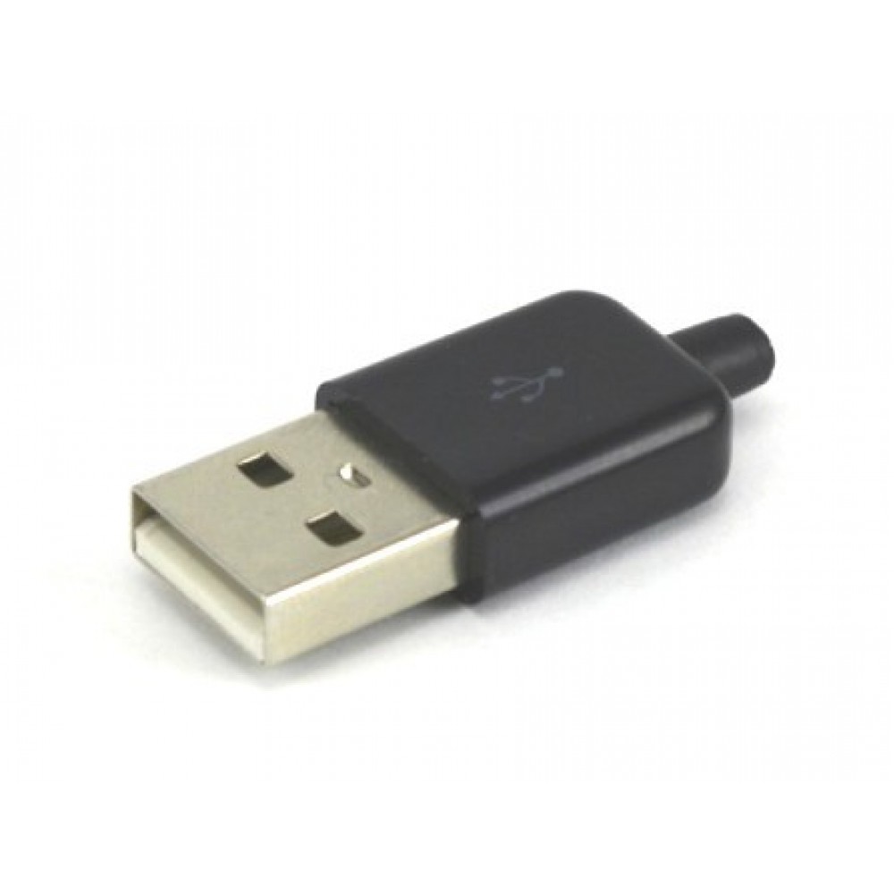 01-08-004. Штекер USB тип A под шнур, разборной, корпус бакелит, чёрный