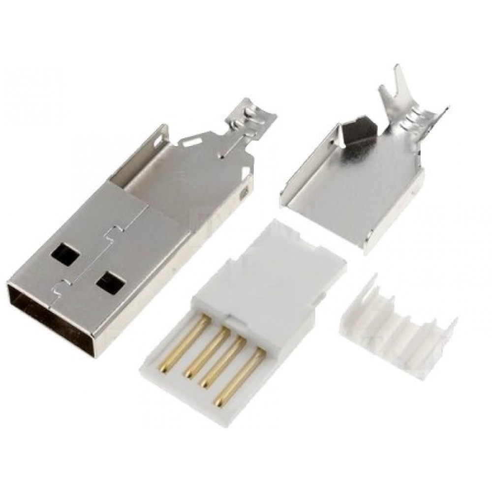 01-08-001. Штекер USB тип A под шнур,  разборной, без корпуса